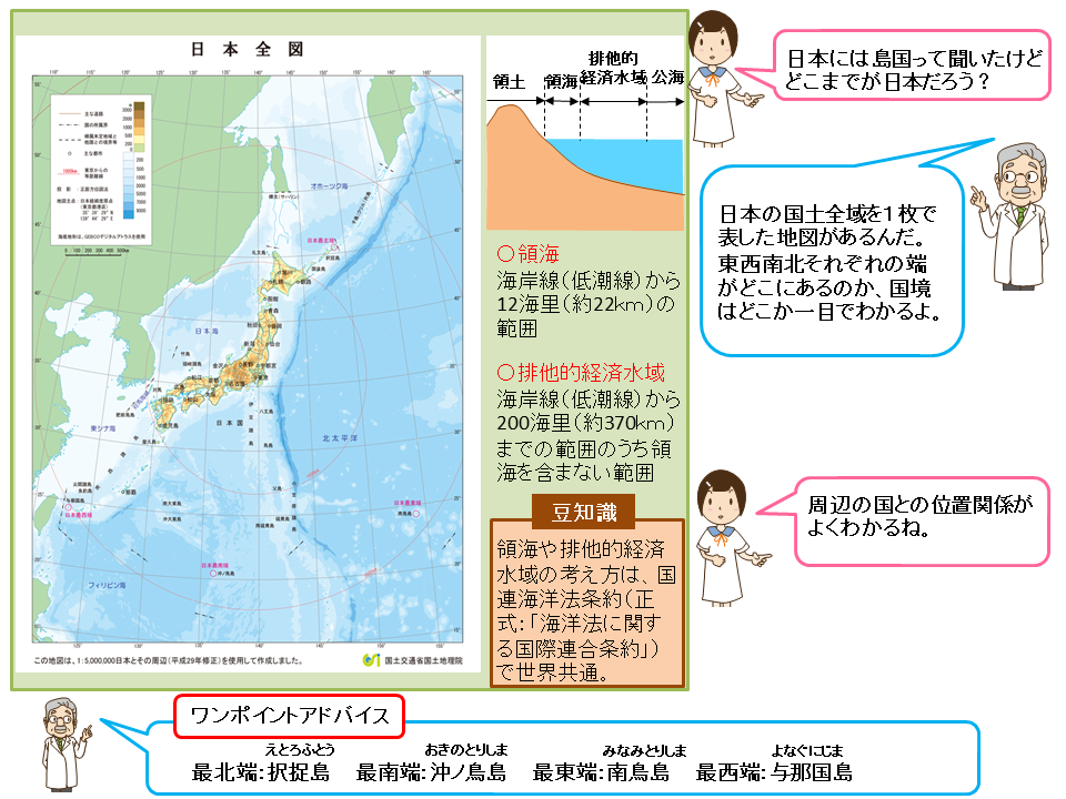 日本の国土の広がりの概略ポンチ絵