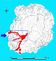 図1 計算範囲(四角)と図2の視線の方向(矢印)を表示した画面