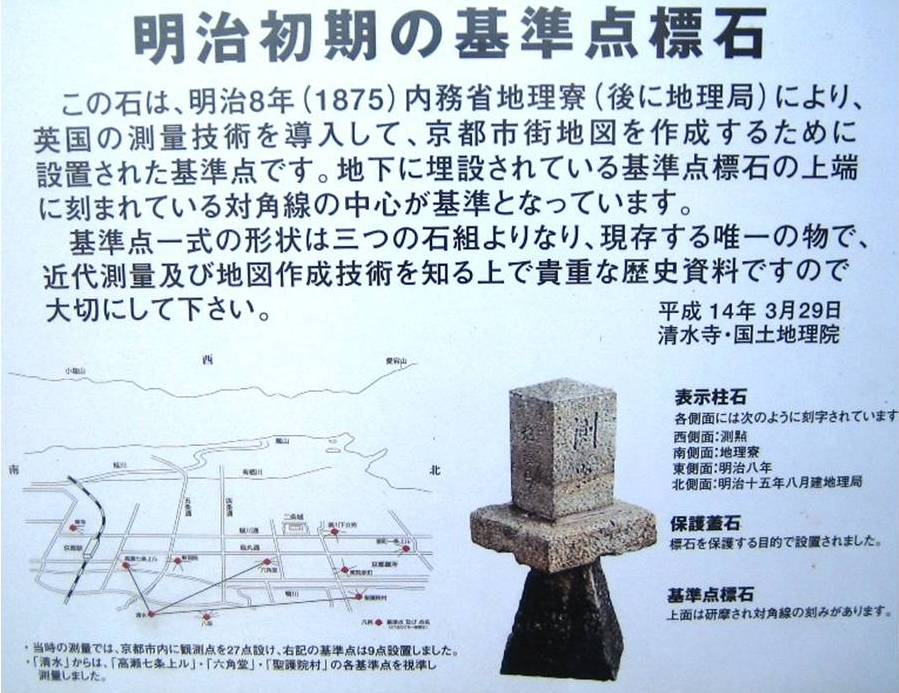 清水寺仁王門にある基準点標石の説明板の写真