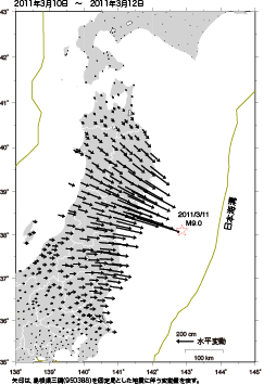 画像：地震時の地殻変動（水平成分）