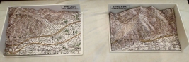 写真：立体模型地形図（左）扇状地（右）断層崖