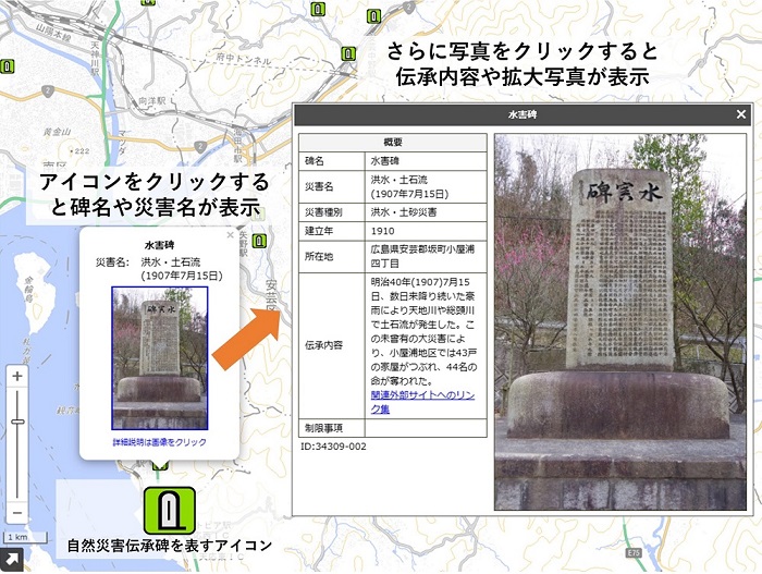地理院地図で表示される自然災害伝承碑の情報