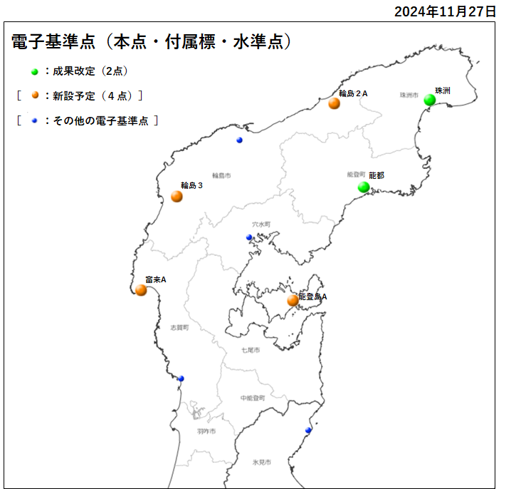 測量成果を停止している電子基準点（本点・付属標・水準点）　配置図